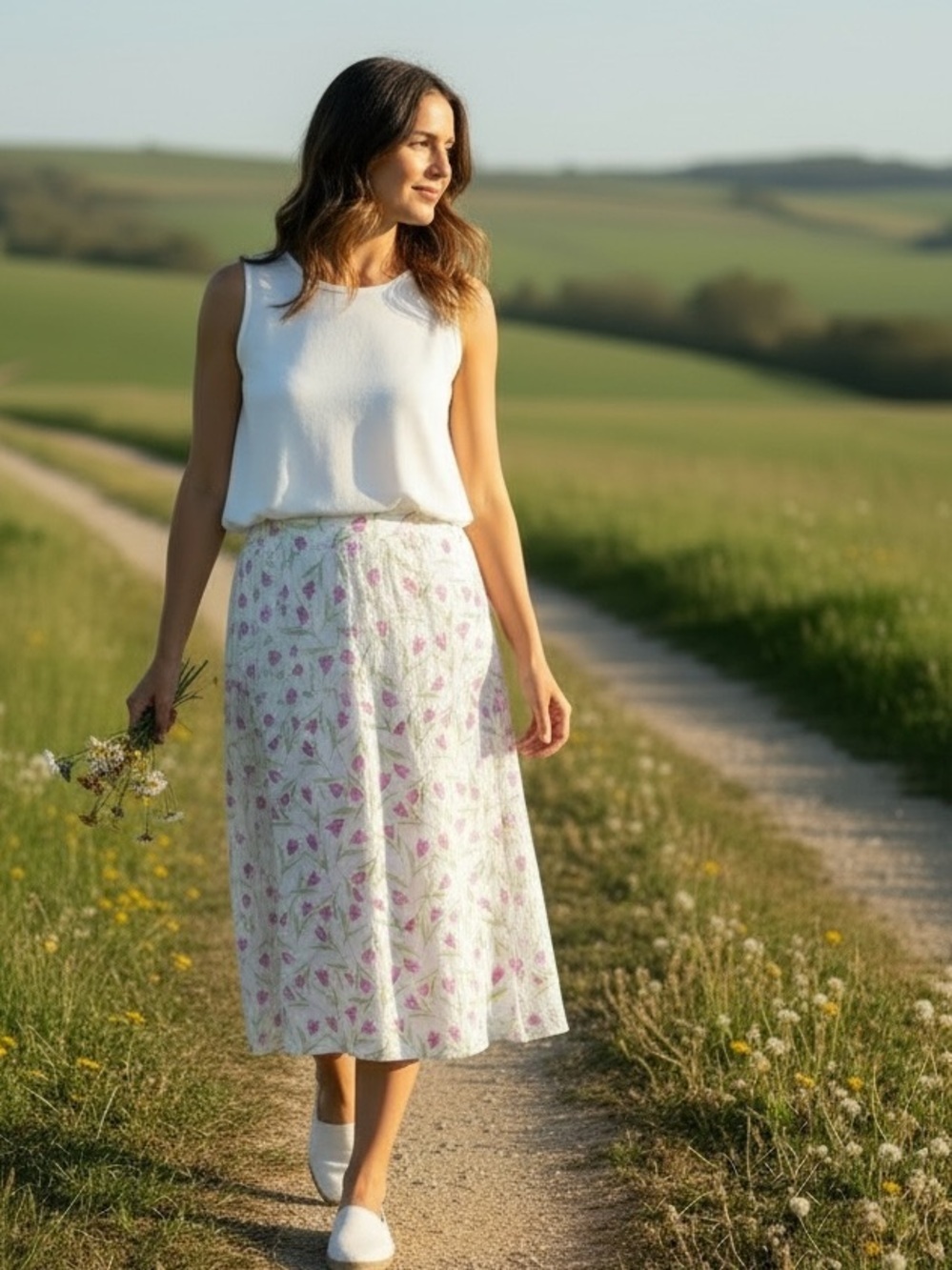 Christopher & Banks Pink & Green Tulip Print Y2K Linen Blend Maxi Skirt Sz 16